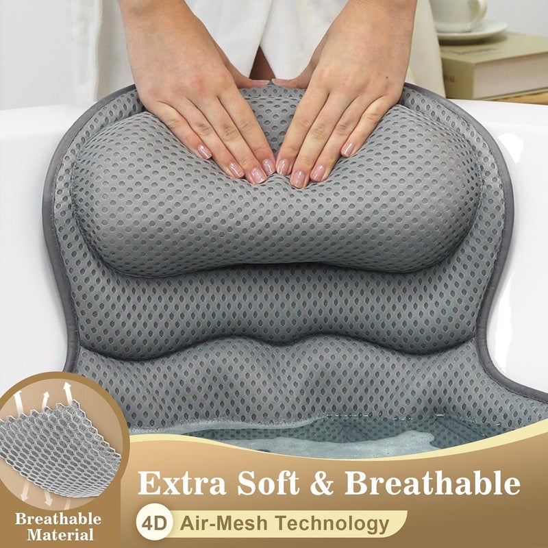 Binobella Bath Pillow Luxury Bathtub Pillow, Extra Soft & Comfortable Bath Pillow for Tub Head Neck and Back Support, with 4D Air Mesh Cushions & Non-Slip Suction Cups - Great Bath Gifts (Gray) - Image 5